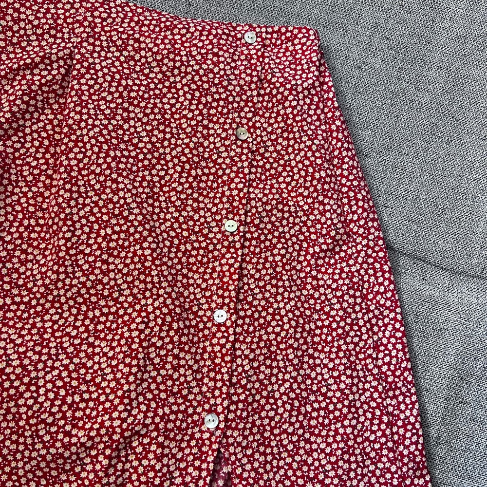 Red Floral Button-Up Skirt